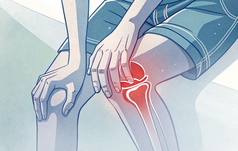 Person holding knee with bone-on-bone pain and wondering about GAE