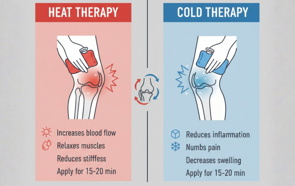Example of difference between hot and cold therapy