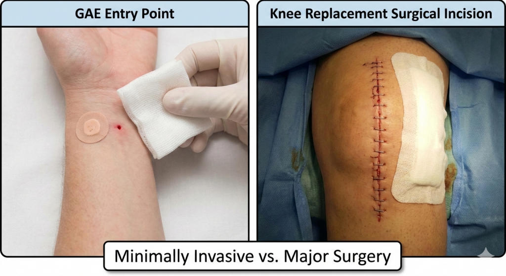 GAE vs. Knee Replacement visual example