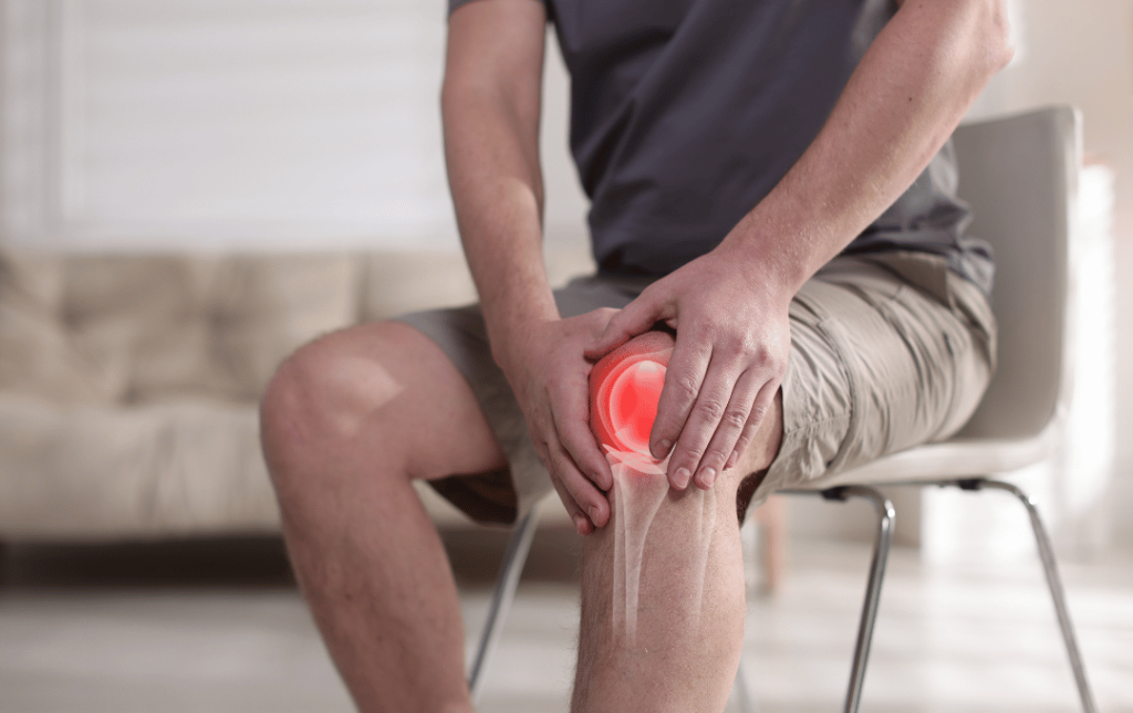 Man with bone-on-bone arthritis and knee pain.