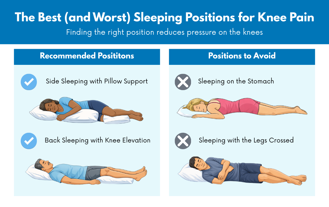 Best and worst sleeping positions for knee pain at night.
