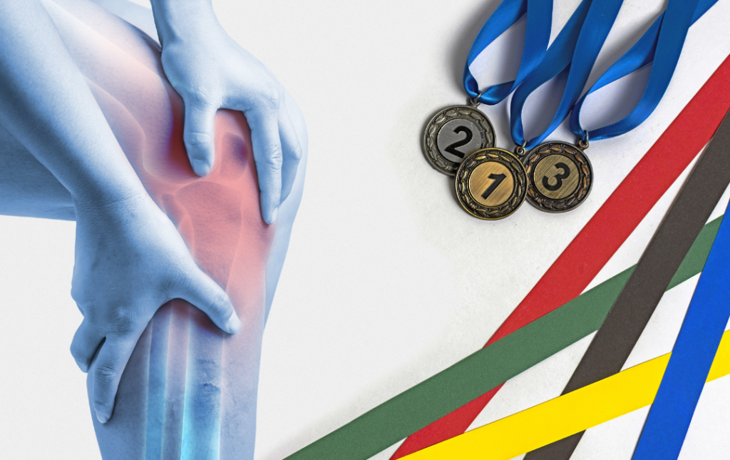 Gold, silver and bronze medals for winter olympic athletes who may experience chronic knee pain.