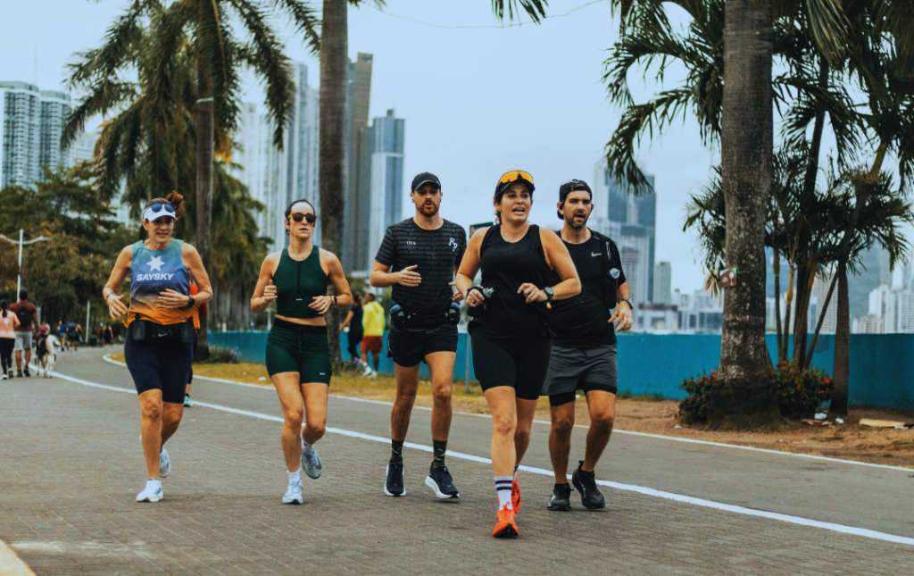 A group of people going for a run.